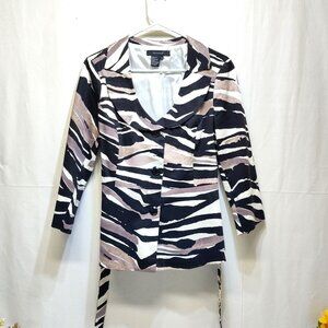Sandro Sportswear Medium Mid-Length Double-Breasted Zebra Blazer Jacket Belted